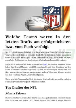 Welche Teams Waren in Den Letzten Drafts Am Erfolgreichsten Bzw. Vom Pech Verfolgt