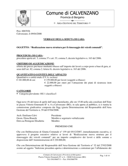 Comune Di CALVENZANO Provincia Di Bergamo