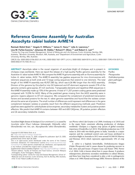 Reference Genome Assembly for Australian Ascochyta Rabiei Isolate Arme14