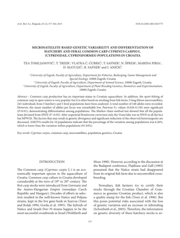 Microsatellite-Based Genetic Variability and Differentiation of Hatchery and Feral Common Carp Cyprinus Carpio L