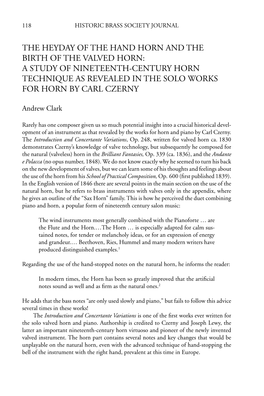 The Heyday of the Hand Horn and the Birth of the Valved Horn: a Study of Nineteenth-Century Horn Technique As Revealed in the Solo Works for Horn by Carl Czerny