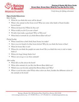 Early Literacy for Lifelong Achievement Open Ended Questions Before Reading • What Do You Think This Story Will Be About?