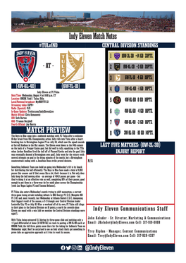 Indy Eleven Match Notes #Tulvind CENTRAL DIVISION STANDINGS