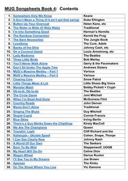 MUG Songsheets Book 4: Contents