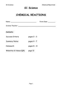 S1 Science Chemical Reactions S1 Science