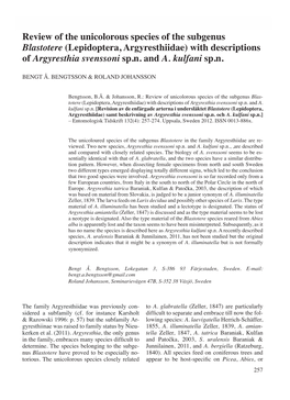 Review of the Unicolorous Species of the Subgenus Blastotere (Lepidoptera, Argyresthiidae) with Descriptions of Argyresthia Svenssoni Sp.N