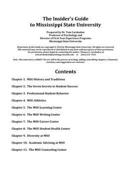 The Insider's Guide to Mississippi State University Contents