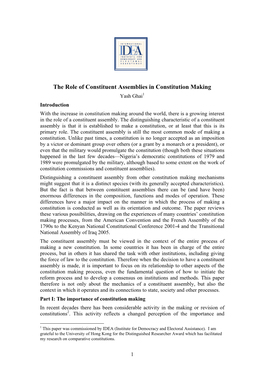 The Role of Constituent Assemblies in Constitution Making