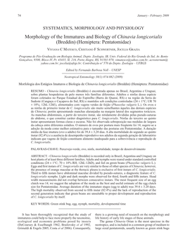 Morphology of the Immatures and Biology of Chinavia Longicorialis (Breddin) (Hemiptera: Pentatomidae)