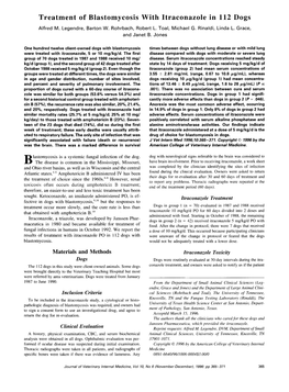 Treatment of Blastomycosis with Itraconazole in 112 Dogs Alfred M