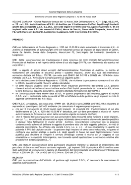 Giunta Regionale Seduta Del 12 Marzo 2004 Deliberazione N