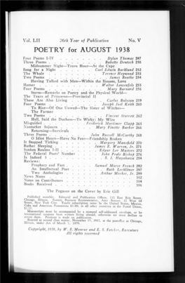 Poetry 1938-08: Vol 52 Iss 5