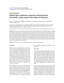 Case Report Orbital Apex Syndrome Caused by Ethmoid Sinus Mucocele: a Case Report and Review of Literature