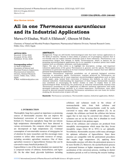 All in One Thermoascus Aurantiacus and Its Industrial Applications Marwa O Elnahas, Waill a Elkhateeb*, Ghoson M Daba