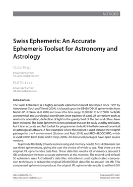 Swiss Ephemeris: an Accurate Ephemeris Toolset for Astronomy and Astrology