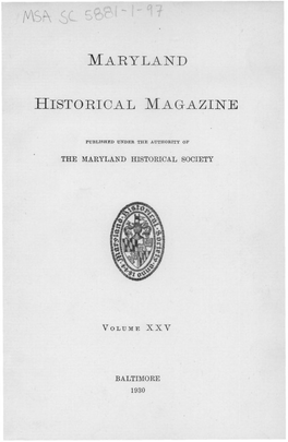 Maryland Historical Magazine, 1930, Volume 25, Issue No. 1