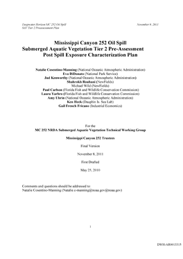 Mississippi Canyon 252 Oil Spill Submerged Aquatic Vegetation Tier 2 Pre-Assessment Post Spill Exposure Characterization Plan