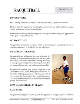 Racquetball Packet # 18