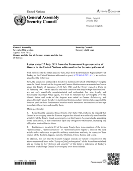 General Assembly Security Council Seventy-Fifth Session Seventy-Sixth Year Agenda Item 76 (A) Oceans and the Law of the Sea: Oceans and the Law of the Sea