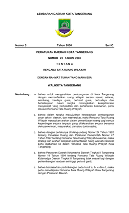 LEMBARAN DAERAH KOTA TANGERANG Nomor 5 Tahun 2000