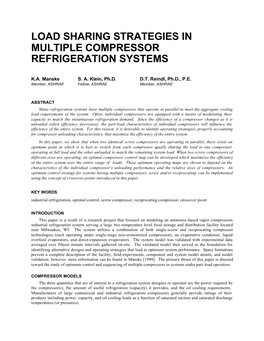 Load Sharing Strategies in Multiple Compressor Refrigeration Systems