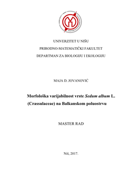 Morfološka Varijabilnost Vrste Sedum Album L. (Crassulaceae) Na Balkanskom Poluostrvu