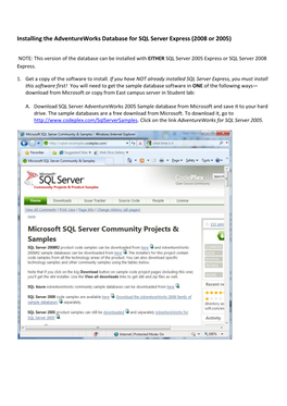 Installing the Adventureworks Database for SQL Server Express (2008 Or 2005)