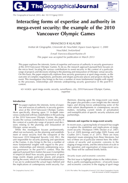 The Example of the 2010 Vancouver Olympic Games