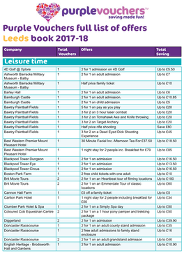 Purple Vouchers Full List of Offers Leeds Book 2017-18