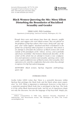 Black Women Queering the Mic: Missy Elliott Disturbing the Boundaries of Racialized Sexuality and Gender