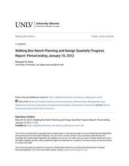 Walking Box Ranch Planning and Design Quarterly Progress Report: Period Ending January 10, 2012