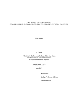 Female Representation and Generic Constraints in the Da Vinci Code