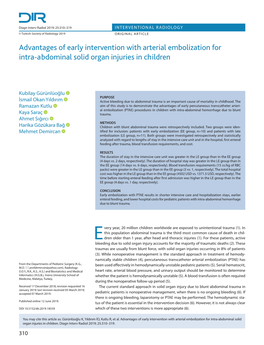 Advantages of Early Intervention with Arterial Embolization for Intra-Abdominal Solid Organ Injuries in Children