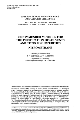Recommended Methods for the Purification of Solvents and Tests for Impurities Nitromethane