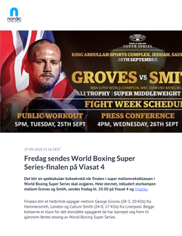 ​Fredag Sendes World Boxing Super Series-Finalen På Viasat 4