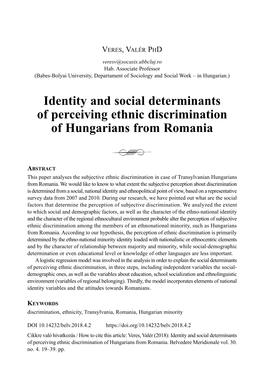 Identity and Social Determinants of Perceiving Ethnic Discrimination of Hungarians from Romania