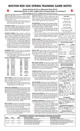 BOSTON RED SOX SPRING TRAINING GAME NOTES Boston Red Sox (6-11) Vs