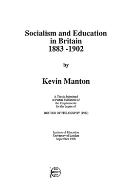 Socialism and Education in Britain 1883 -1902