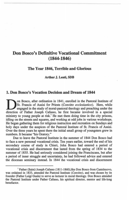 Don Bosco's Definitive Vocational Commitment (1844-1846)