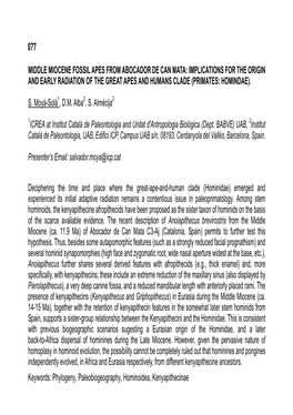 Middle Miocene Fossil Apes from Abocador De Can Mata: Implications for the Origin and Early Radiation of the Great Apes and Humans Clade (Primates: Homindae)