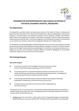 Program for Gastroenterology and Clinical Nutrition at the Royal Children’S Hospital, Melbourne