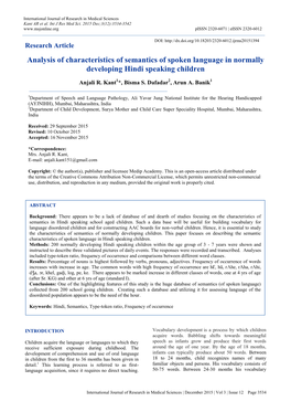 Analysis of Characteristics of Semantics of Spoken Language in Normally Developing Hindi Speaking Children