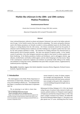Marble-Like Chûnnam in the 18Th- and 19Th-Century Madras Presidency