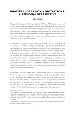 Ngāiterangi Treaty Negotiations: a Personal Perspective