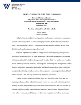 Populism of the Twenty-First Century” Woodrow Wilson International Center for Scholars Washington, D.C