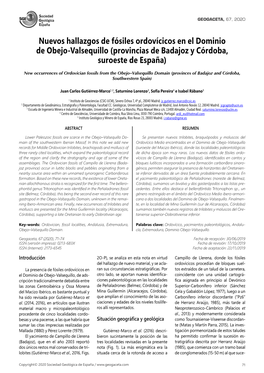 Nuevos Hallazgos De Fósiles Ordovícicos En El Dominio De Obejo-Valsequillo (Provincias De Badajoz Y Córdoba, Suroeste De España)