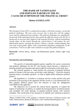 The Raise of Nationalist and Populist Parties in the Eu