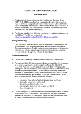 Legislative Consent Memorandum