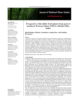 Prospective Wild Edible Fruit Plants from Part of Northern Western Ghats