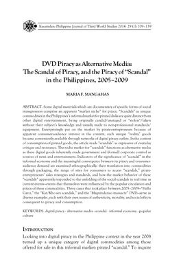 DVD Piracy As Alternative Media: the Scandal of Piracy, and the Piracy of “Scandal” in the Philippines, 2005–2009